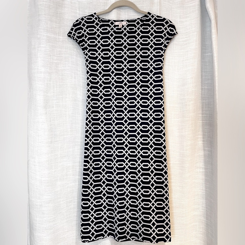 Como Vintage knit Navy/white geometric pattern dress, size M